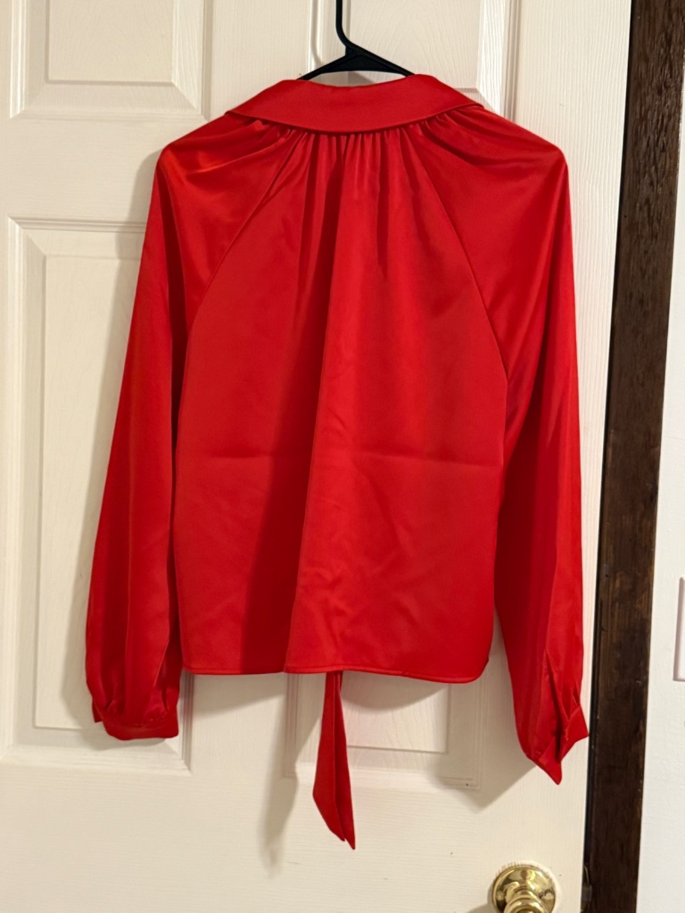 Anne Klein Red Satin Tie-Front Button Down Blouse - Picture 4 of 4